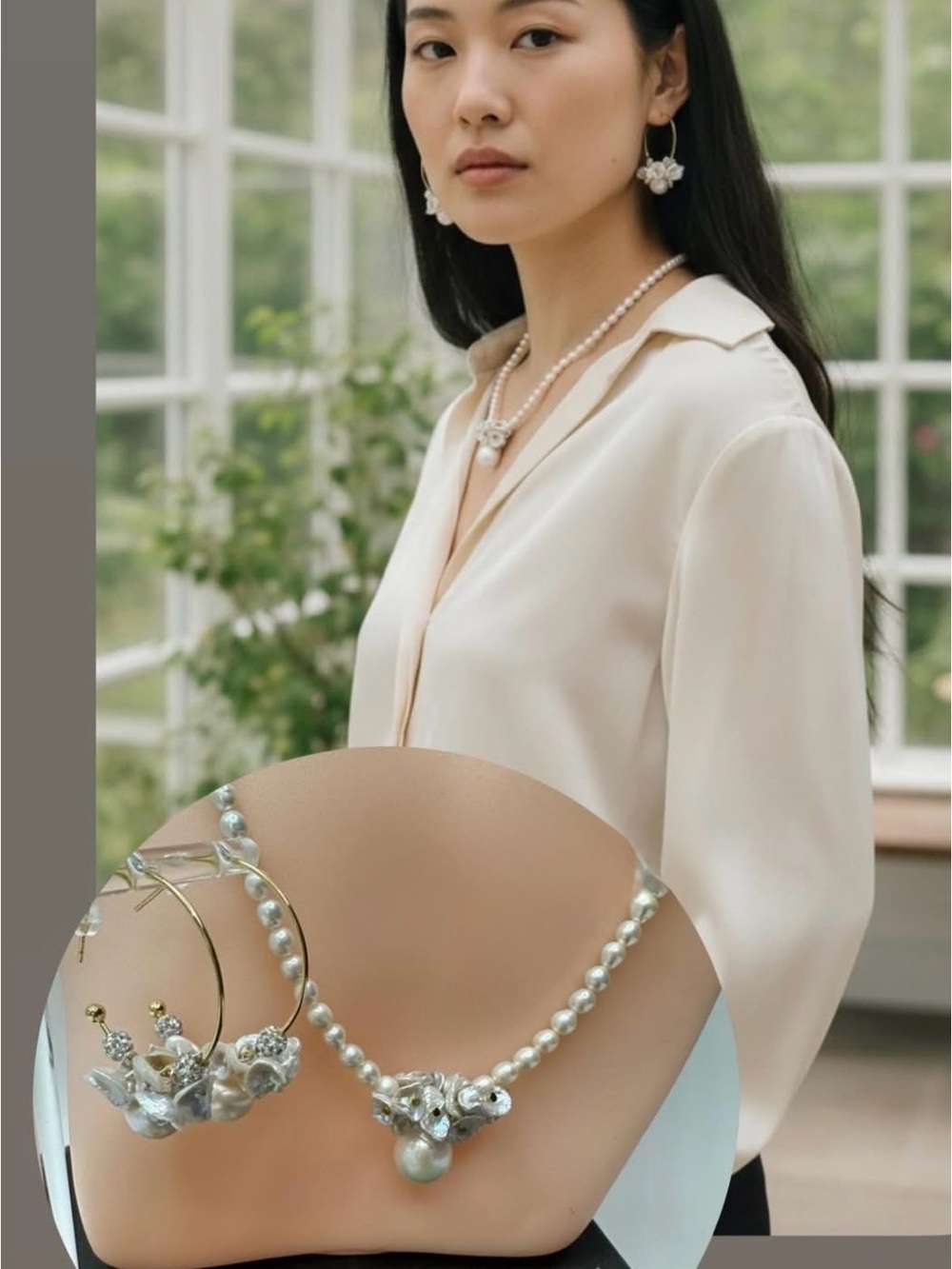 Fresh water Pearl Cluster Necklace and Earring Set - Cream